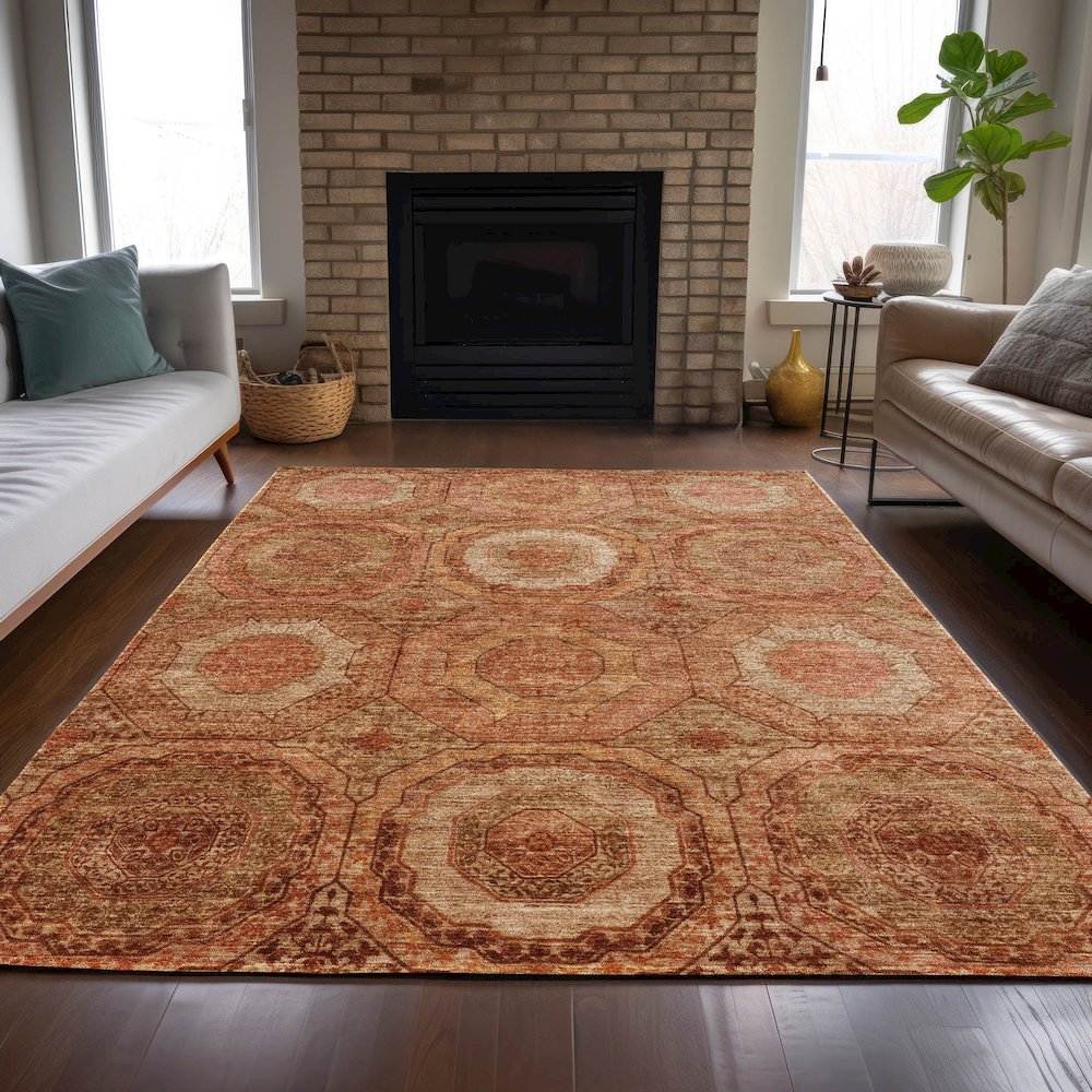 Machine Washable Indoor/Outdoor Chantille ACN2050 Terracotta 8' x 10' Rug. Picture 6