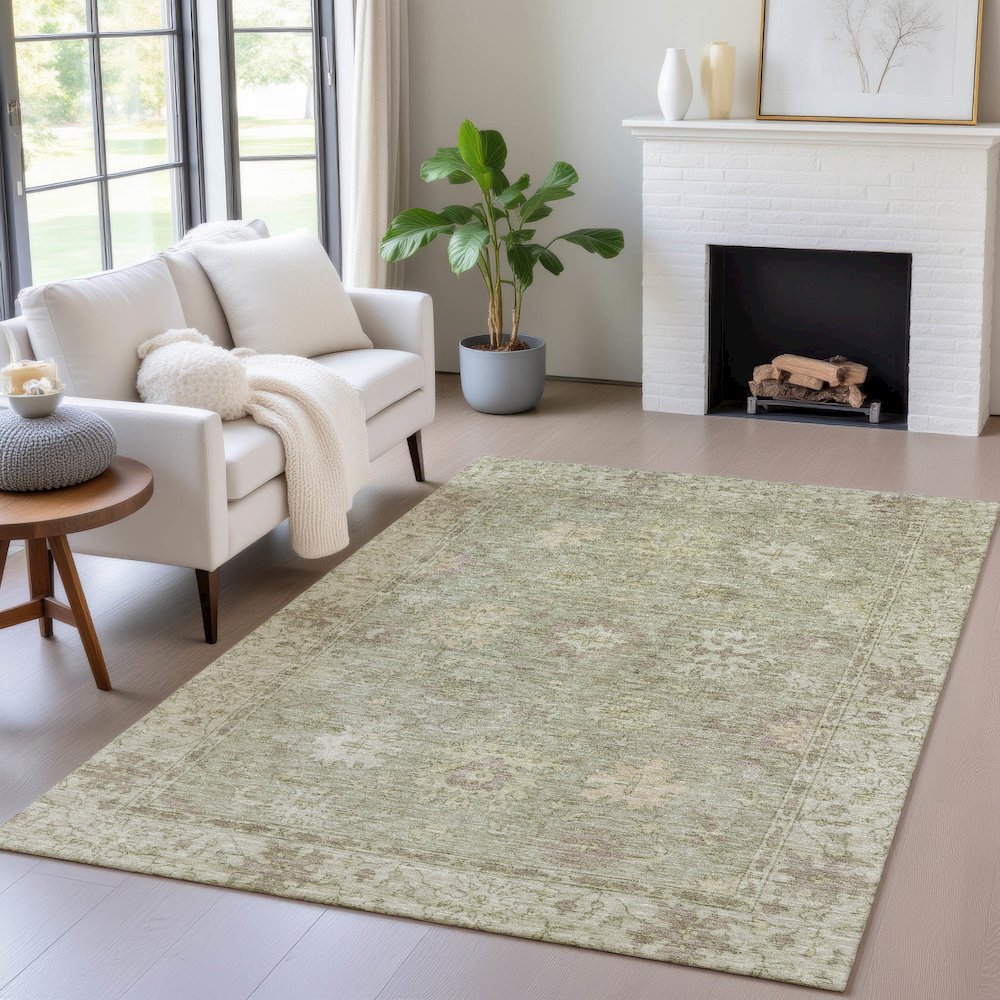Machine Washable Indoor/Outdoor Chantille ACN2051 Sage 8' x 10' Rug. Picture 5