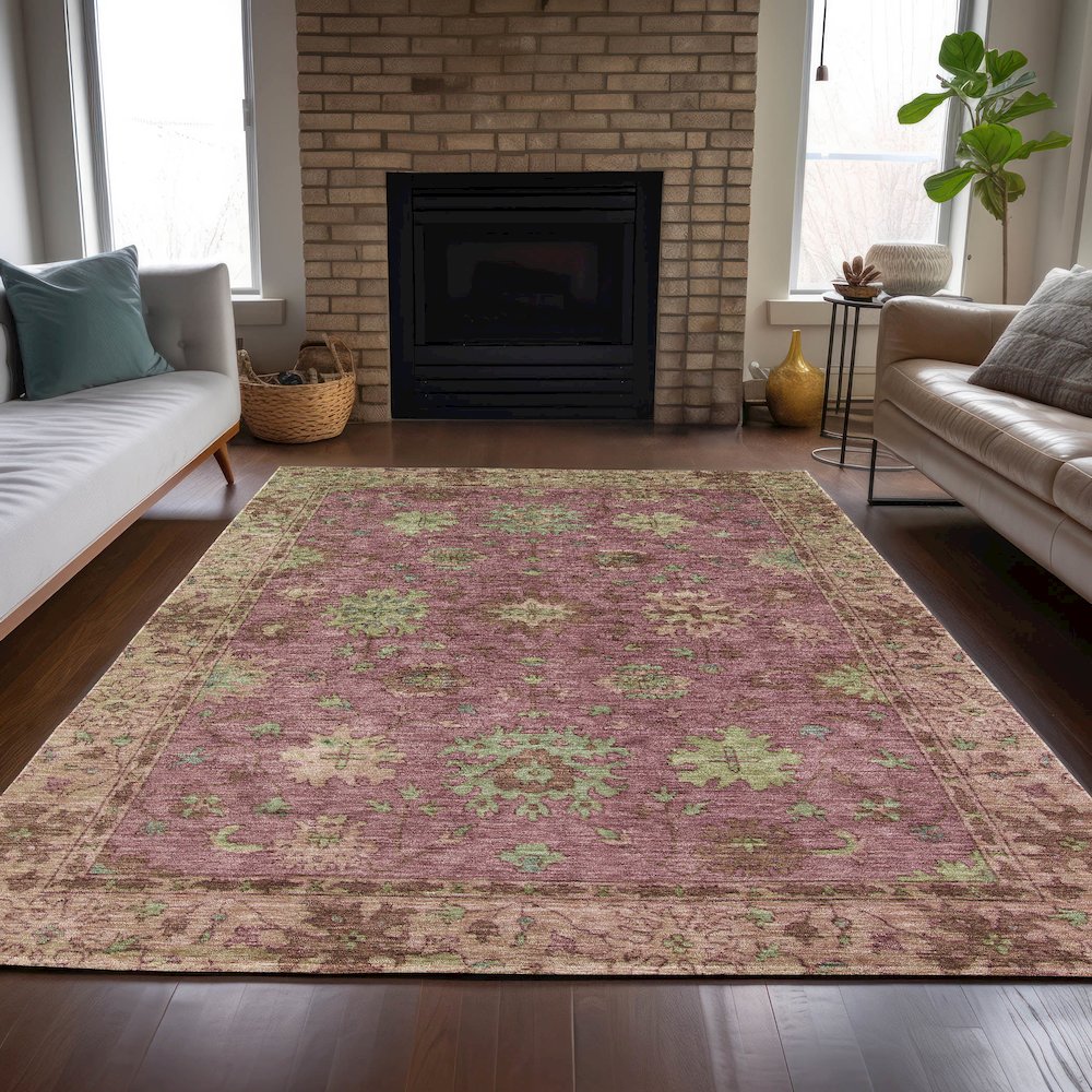 Machine Washable Indoor/Outdoor Chantille ACN2052 Pink 8' x 10' Rug. Picture 6