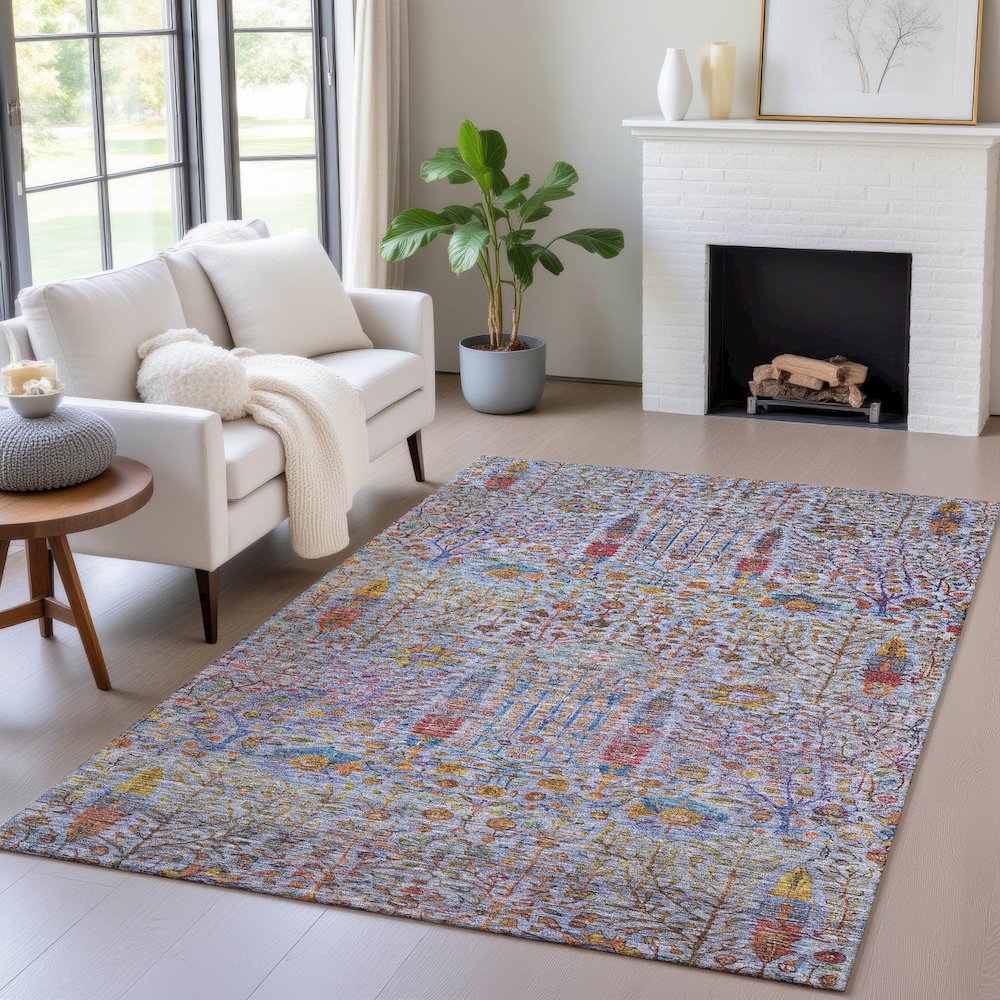 Machine Washable Indoor/Outdoor Chantille ACN2053 Blue 8' x 10' Rug. Picture 5