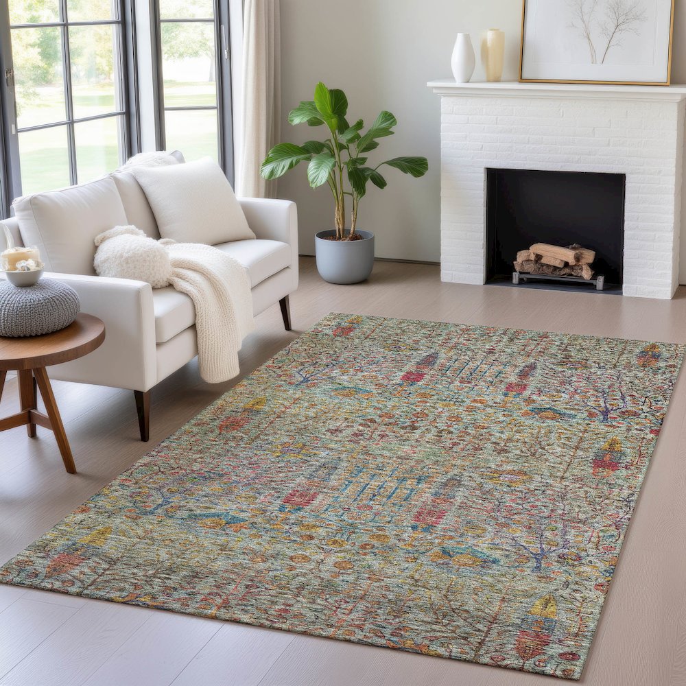 Machine Washable Indoor/Outdoor Chantille ACN2053 Green 8' x 10' Rug. Picture 5