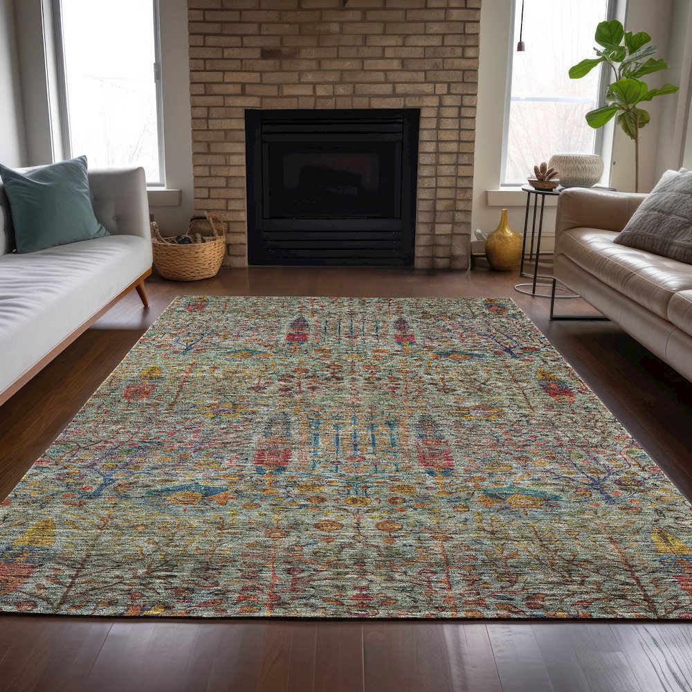 Machine Washable Indoor/Outdoor Chantille ACN2053 Green 8' x 10' Rug. Picture 6