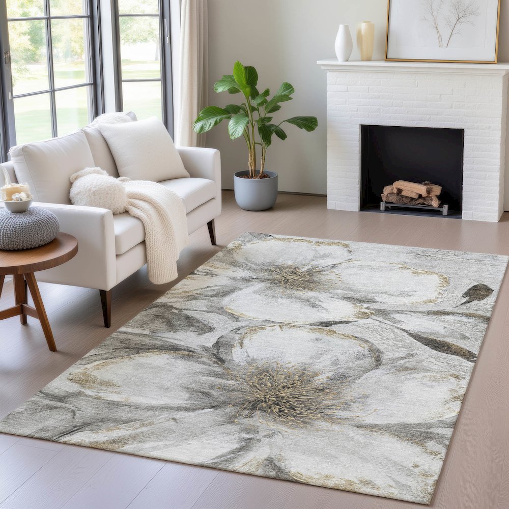 Machine Washable Indoor/Outdoor Chantille ACN2055 Silver 8' x 10' Rug. Picture 5