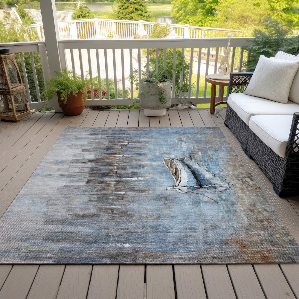 Machine Washable Indoor/Outdoor Chantille ACN2056 Blue 8' x 10' Rug. Picture 8