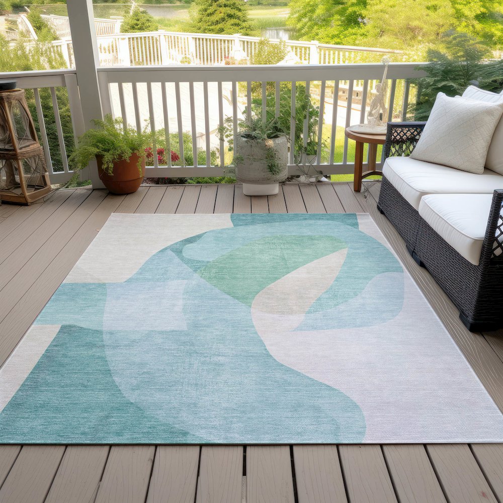 Machine Washable Indoor/Outdoor Chantille ACN2058 Seafoam 8' x 10' Rug. Picture 8