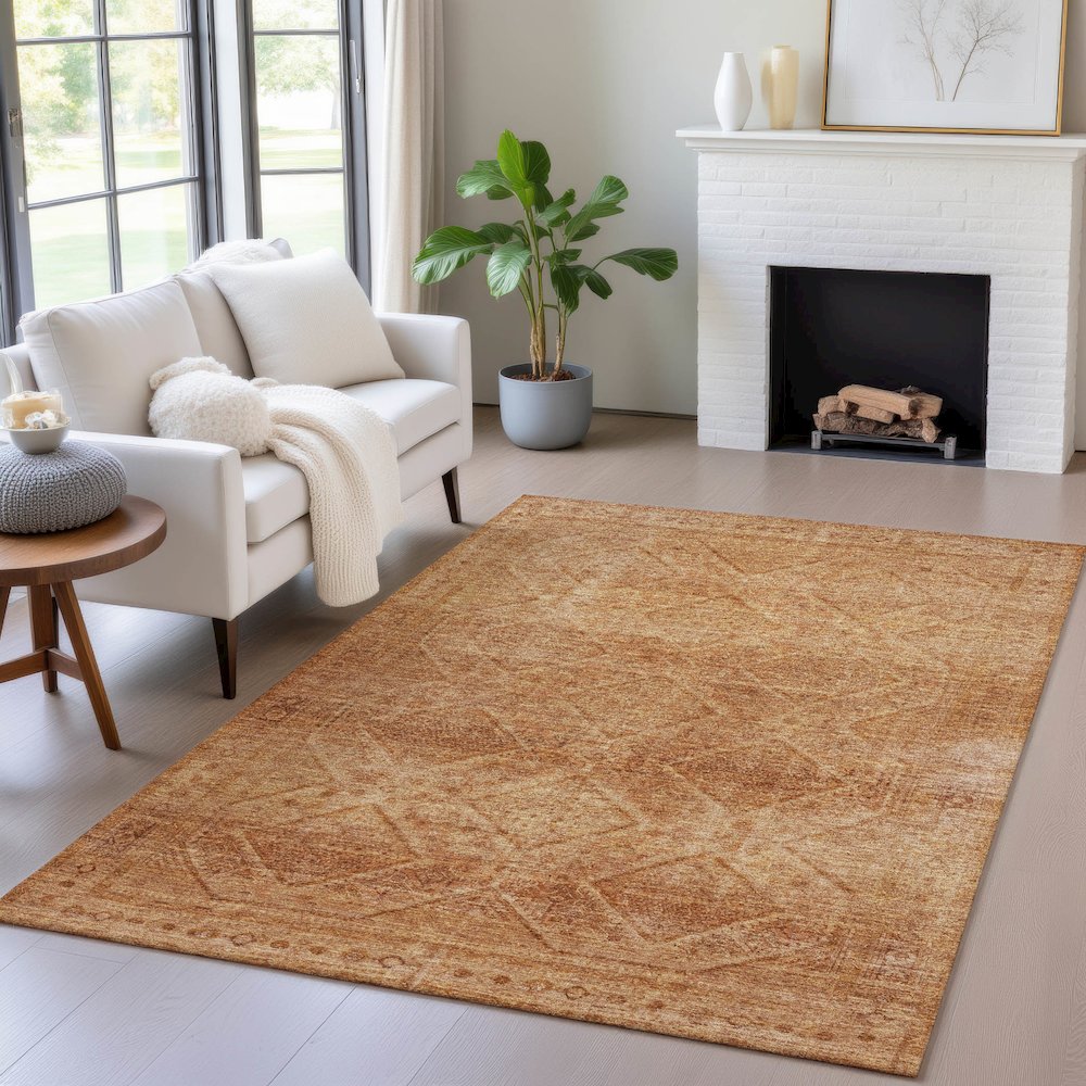 Machine Washable Indoor/Outdoor Chantille ACN2060 Copper 8' x 10' Rug. Picture 5