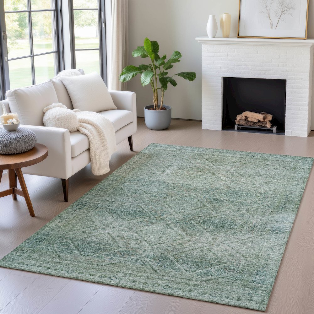 Machine Washable Indoor/Outdoor Chantille ACN2060 Teal 8' x 10' Rug. Picture 5