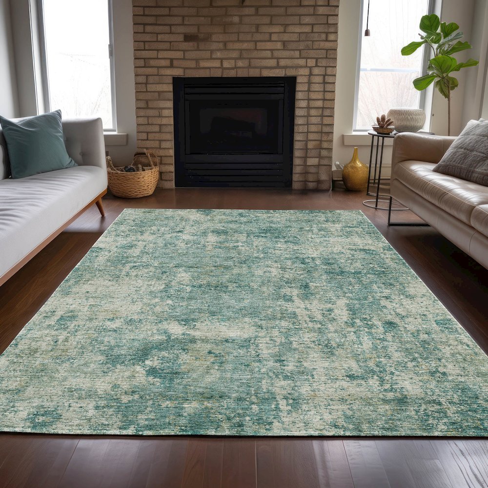 Machine Washable Indoor/Outdoor Chantille ACN2061 Teal 8' x 10' Rug. Picture 6