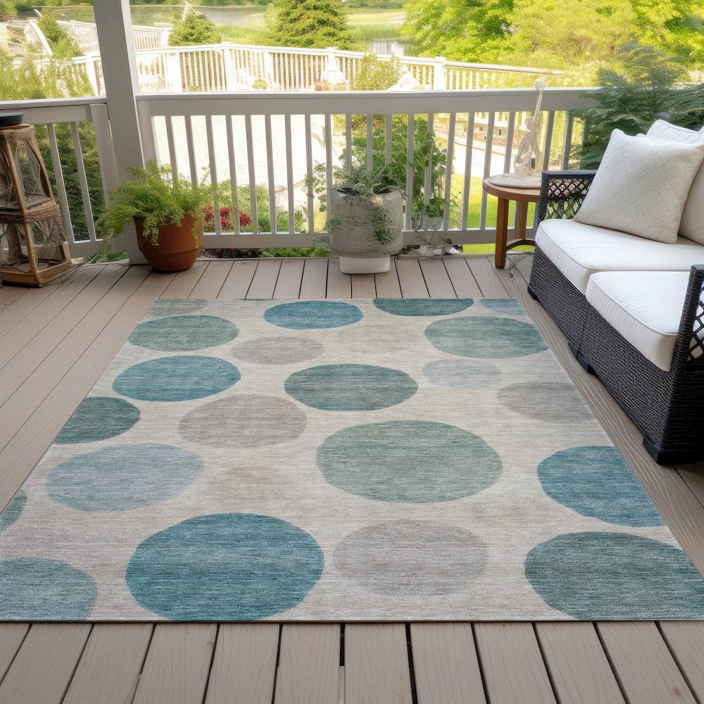 Machine Washable Indoor/Outdoor Chantille ACN2062 Teal 8' x 10' Rug. Picture 8