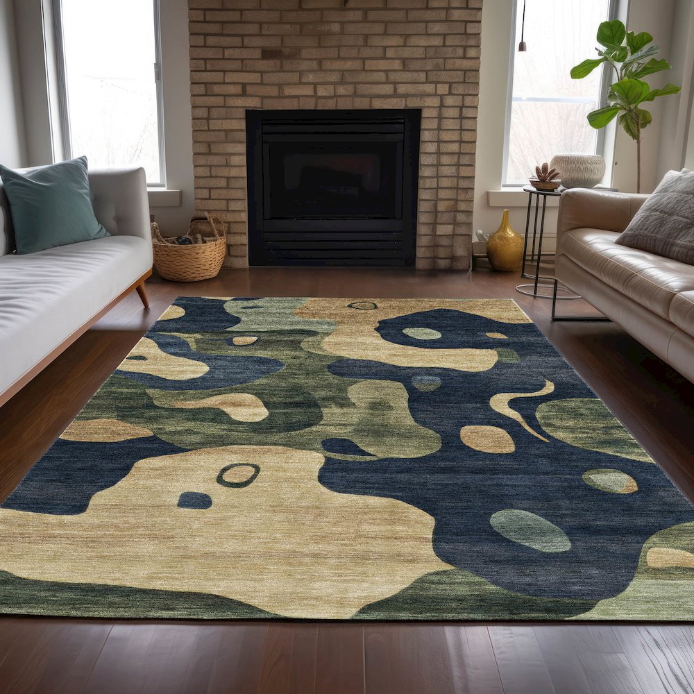 Machine Washable Indoor/Outdoor Chantille ACN2063 Navy 8' x 10' Rug. Picture 6