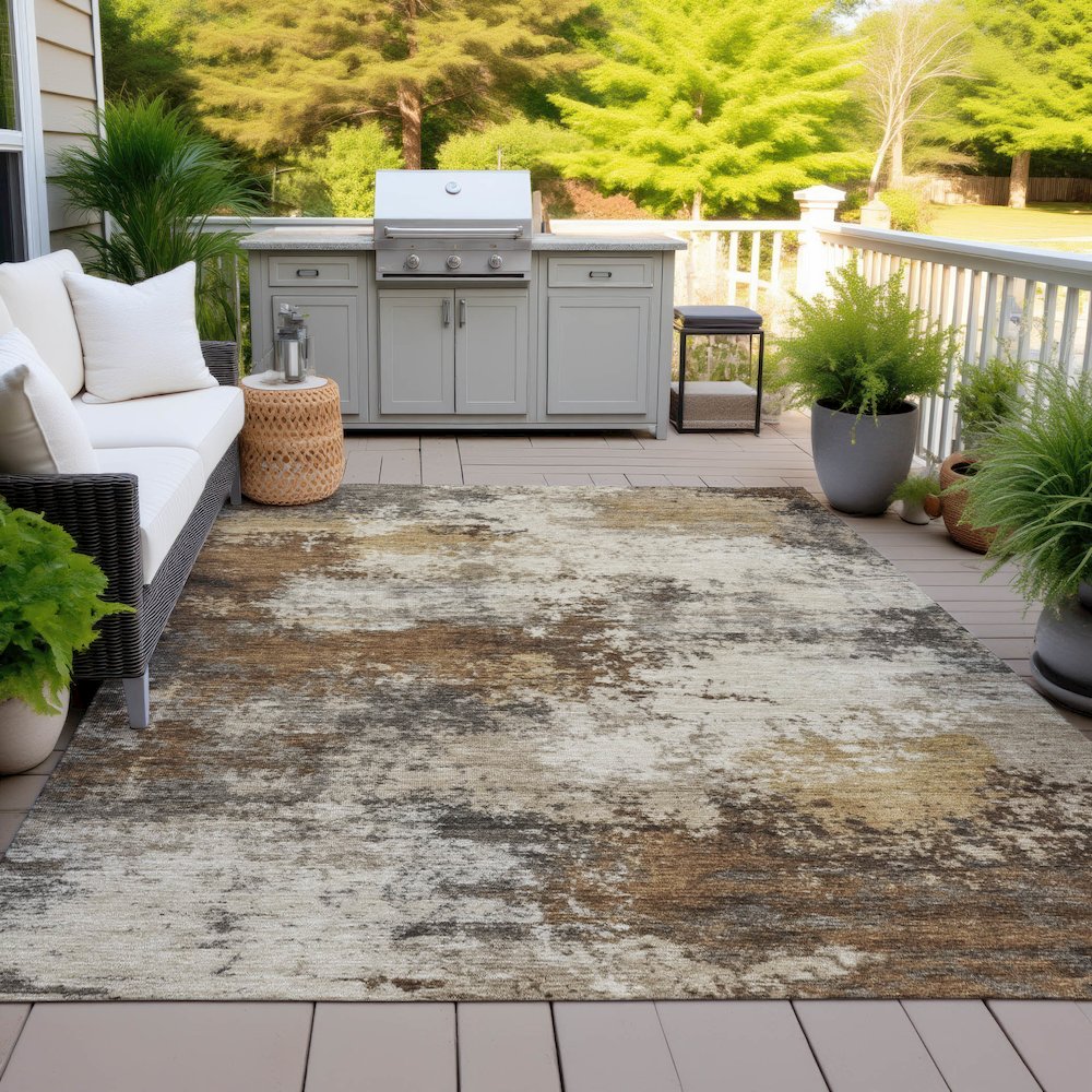 Machine Washable Indoor/Outdoor Chantille ACN2064 Brown 8' x 10' Rug. Picture 7