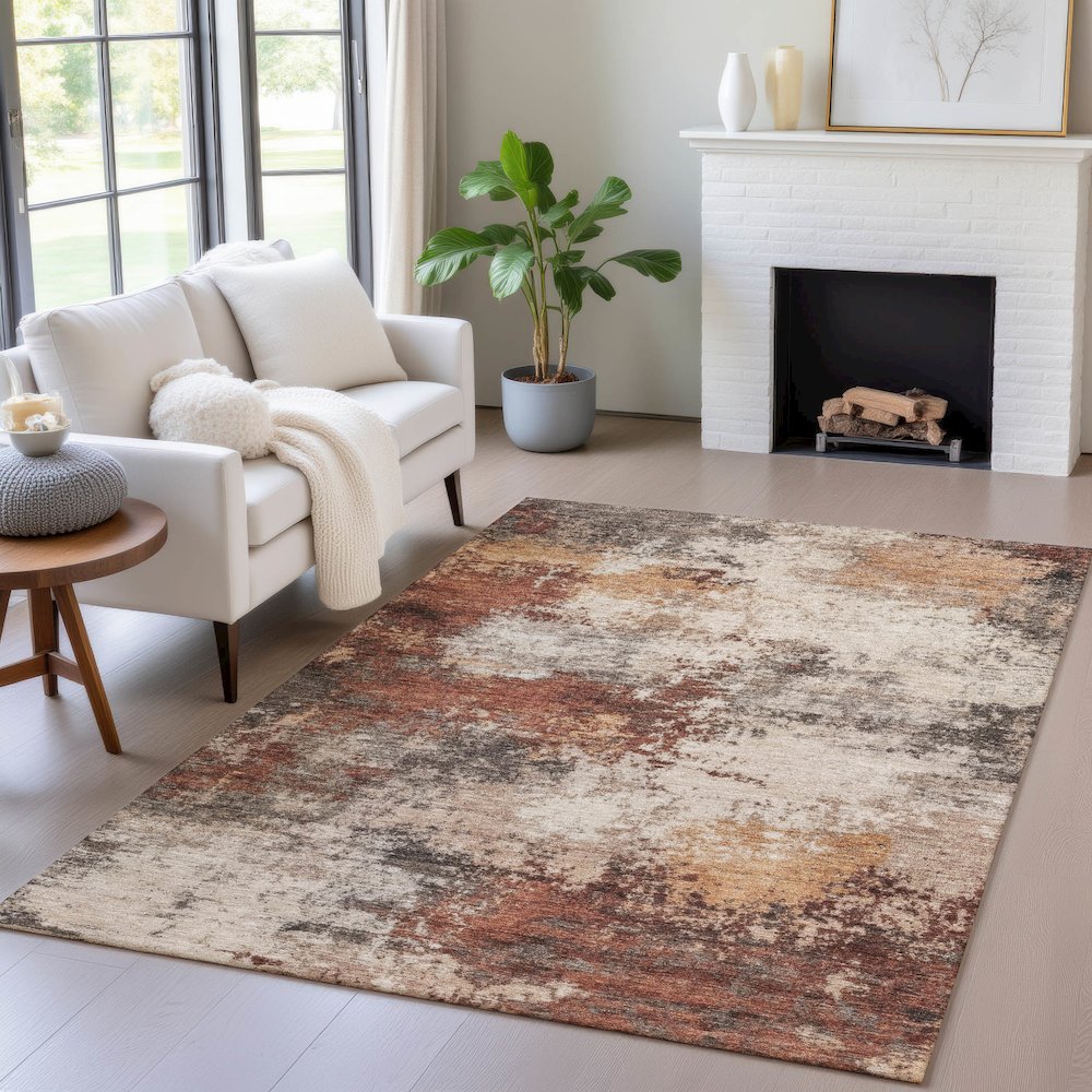 Machine Washable Indoor/Outdoor Chantille ACN2064 Paprika 8' x 10' Rug. Picture 5