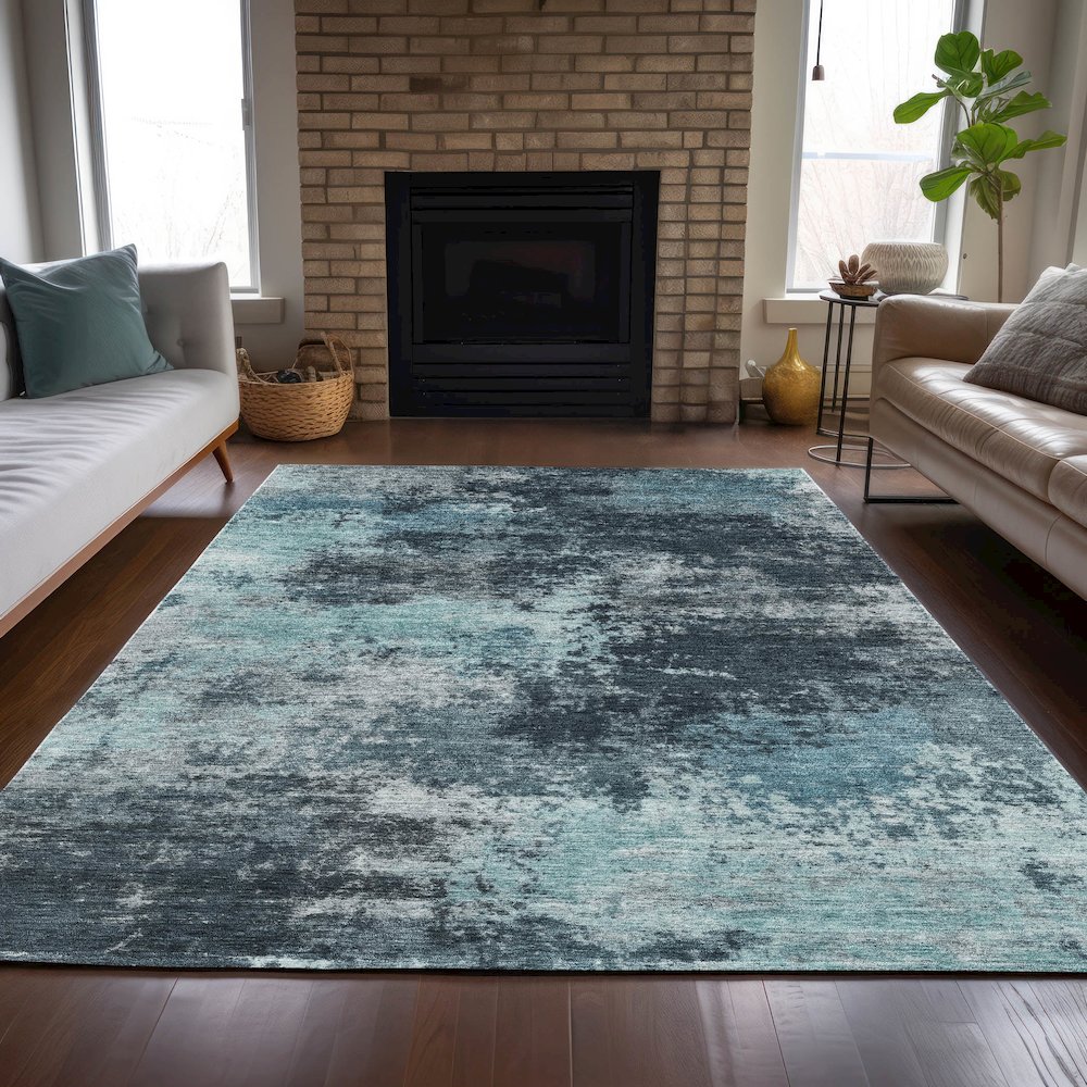 Machine Washable Indoor/Outdoor Chantille ACN2065 Teal 8' x 10' Rug. Picture 6