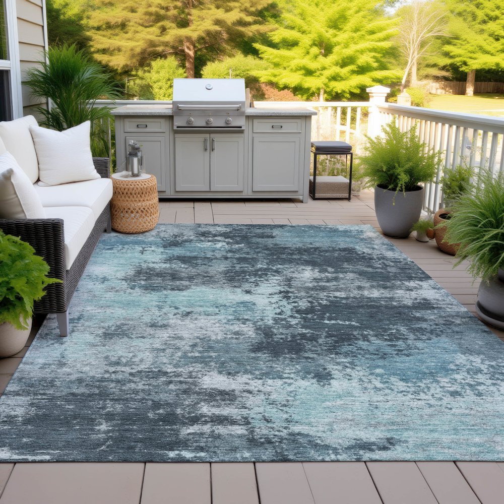 Machine Washable Indoor/Outdoor Chantille ACN2065 Teal 8' x 10' Rug. Picture 7
