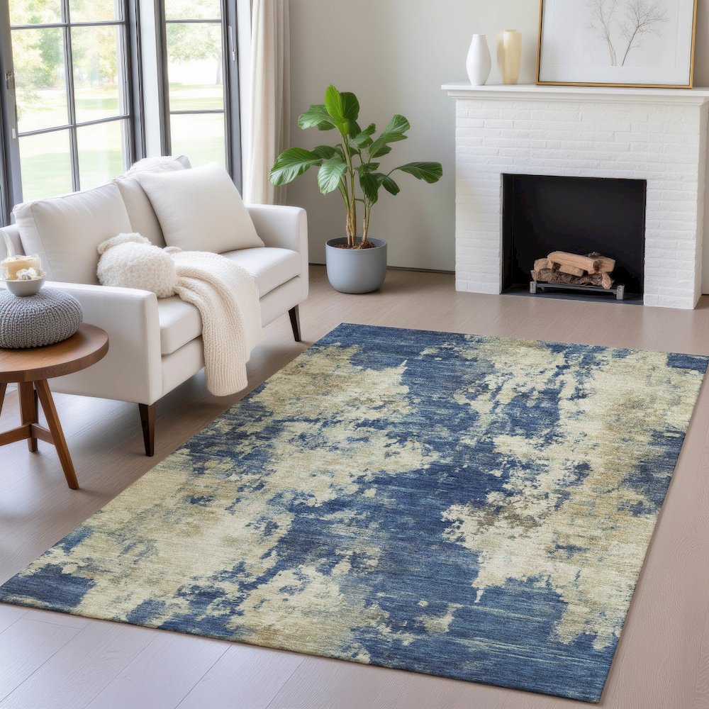 Machine Washable Indoor/Outdoor Chantille ACN2066 Navy 8' x 10' Rug. Picture 5