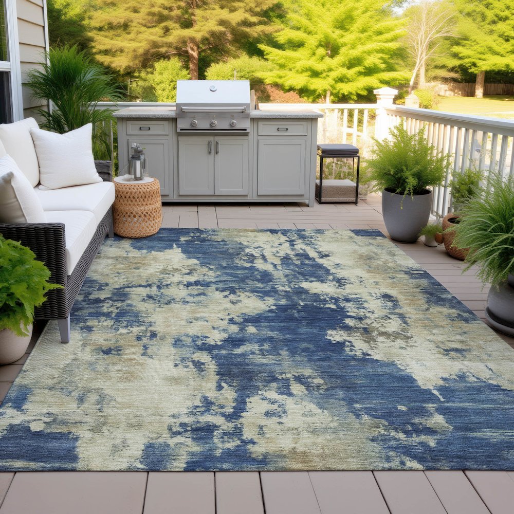Machine Washable Indoor/Outdoor Chantille ACN2066 Navy 8' x 10' Rug. Picture 7