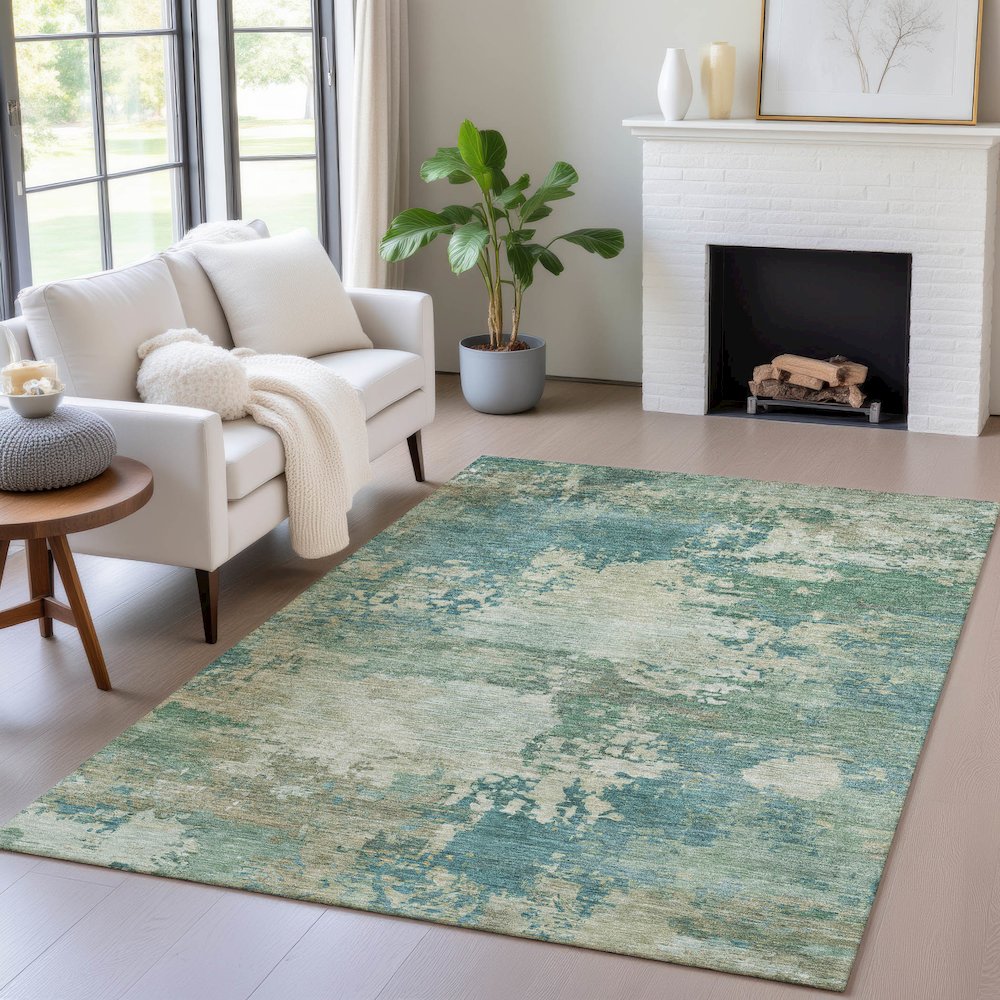 Machine Washable Indoor/Outdoor Chantille ACN2067 Teal 8' x 10' Rug. Picture 5