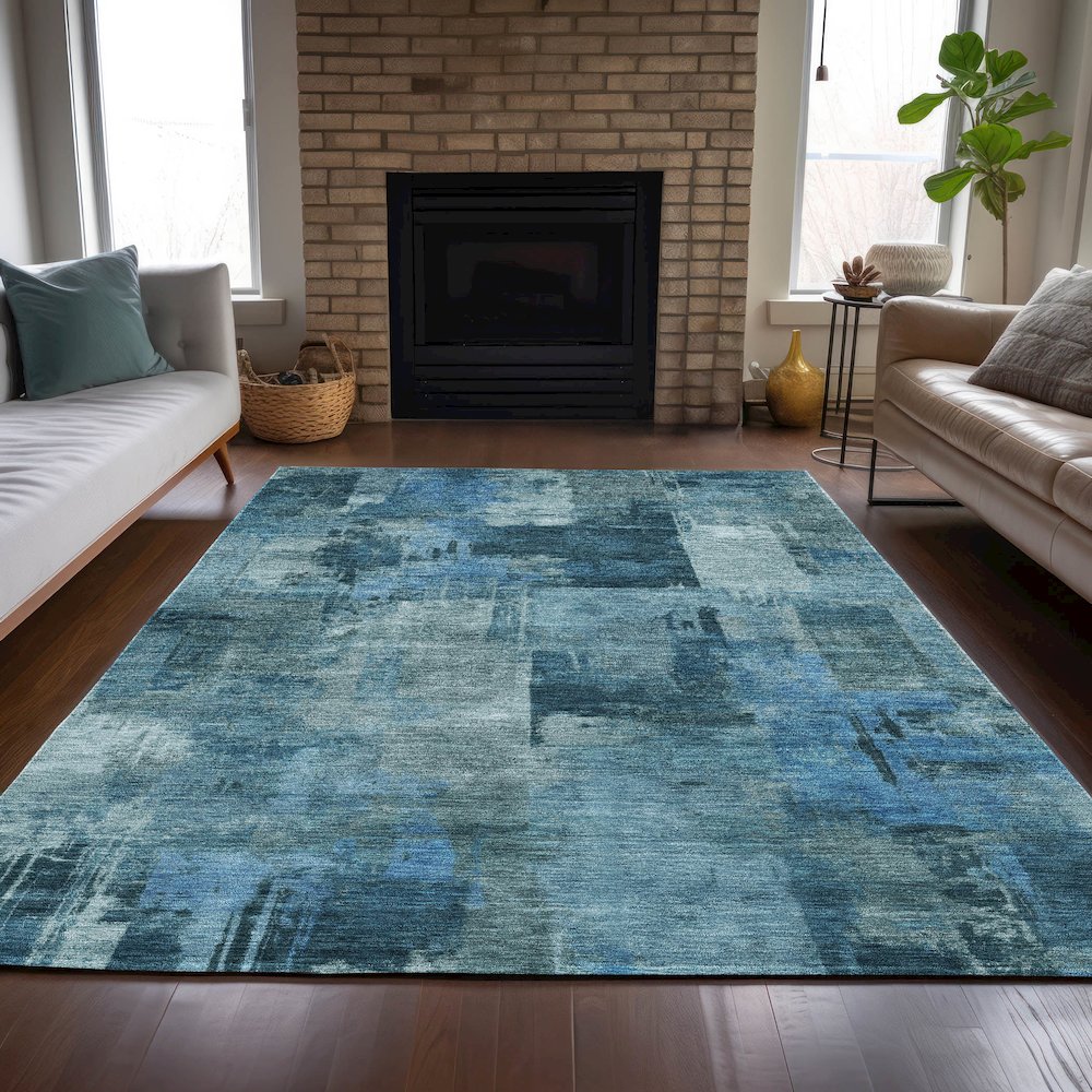 Machine Washable Indoor/Outdoor Chantille ACN2069 Blue 8' x 10' Rug. Picture 6