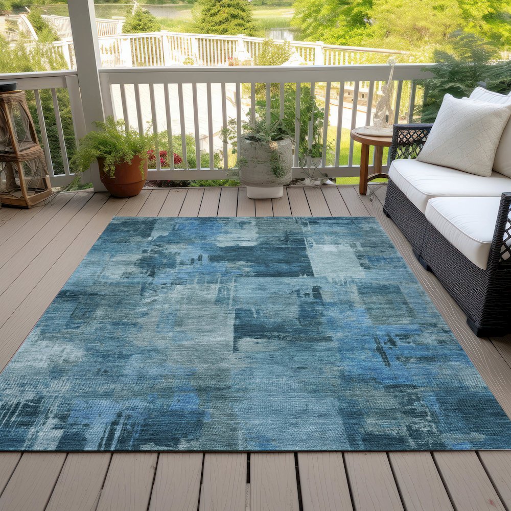 Machine Washable Indoor/Outdoor Chantille ACN2069 Blue 8' x 10' Rug. Picture 8