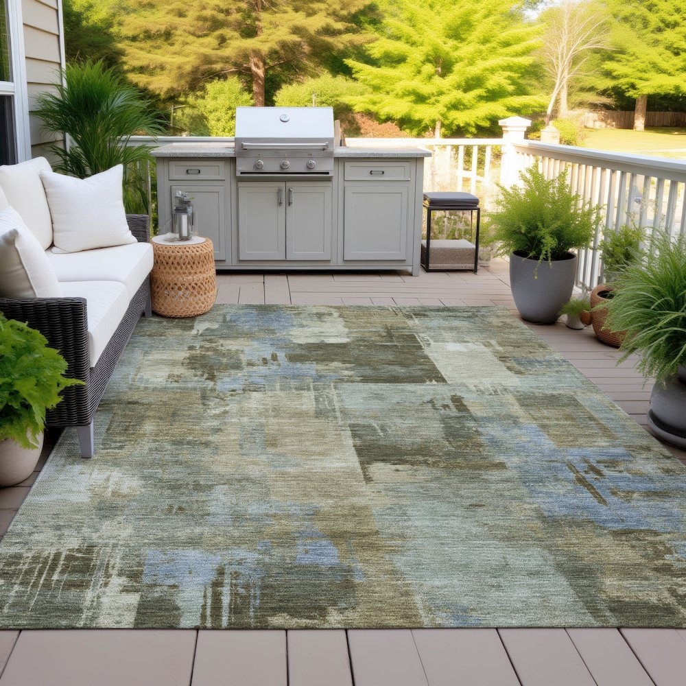 Machine Washable Indoor/Outdoor Chantille ACN2069 Green 8' x 10' Rug. Picture 7