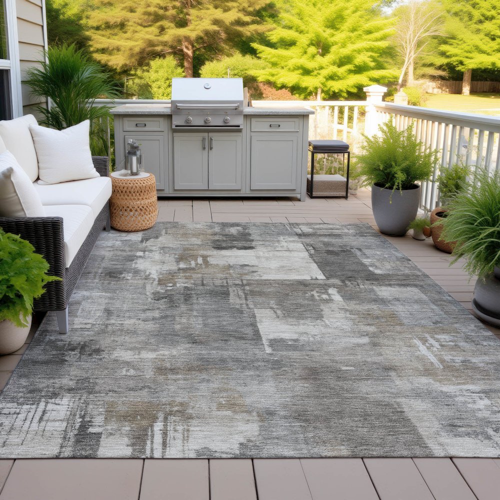 Machine Washable Indoor/Outdoor Chantille ACN2069 Pewter 8' x 10' Rug. Picture 7