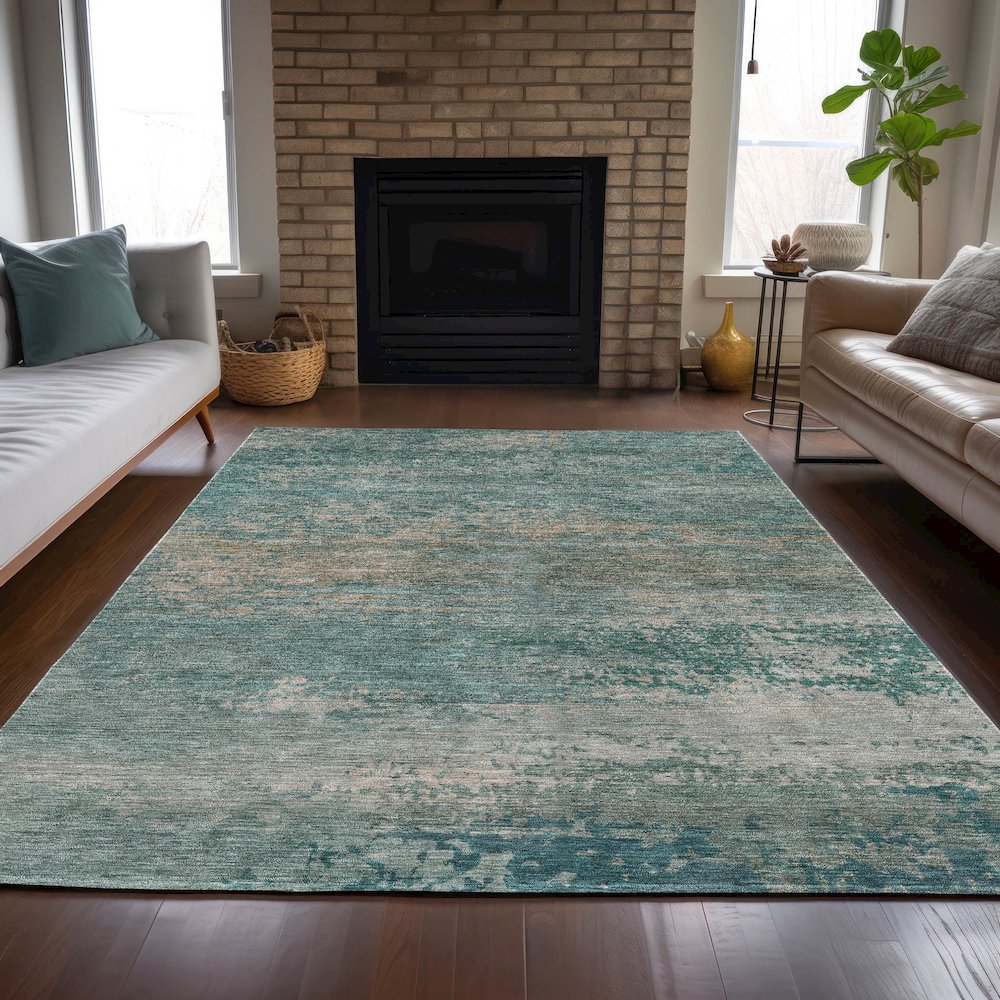 Machine Washable Indoor/Outdoor Chantille ACN2071 Aqua 8' x 10' Rug. Picture 6