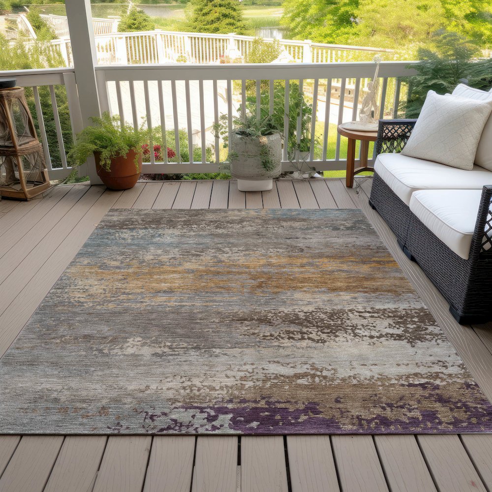Machine Washable Indoor/Outdoor Chantille ACN2071 Brown 8' x 10' Rug. Picture 8