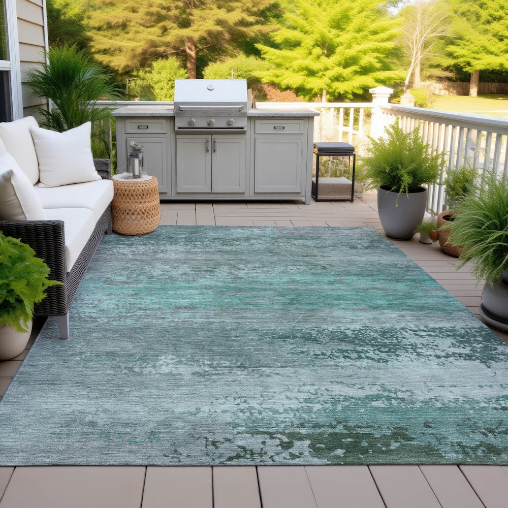 Machine Washable Indoor/Outdoor Chantille ACN2071 Teal 8' x 10' Rug. Picture 7