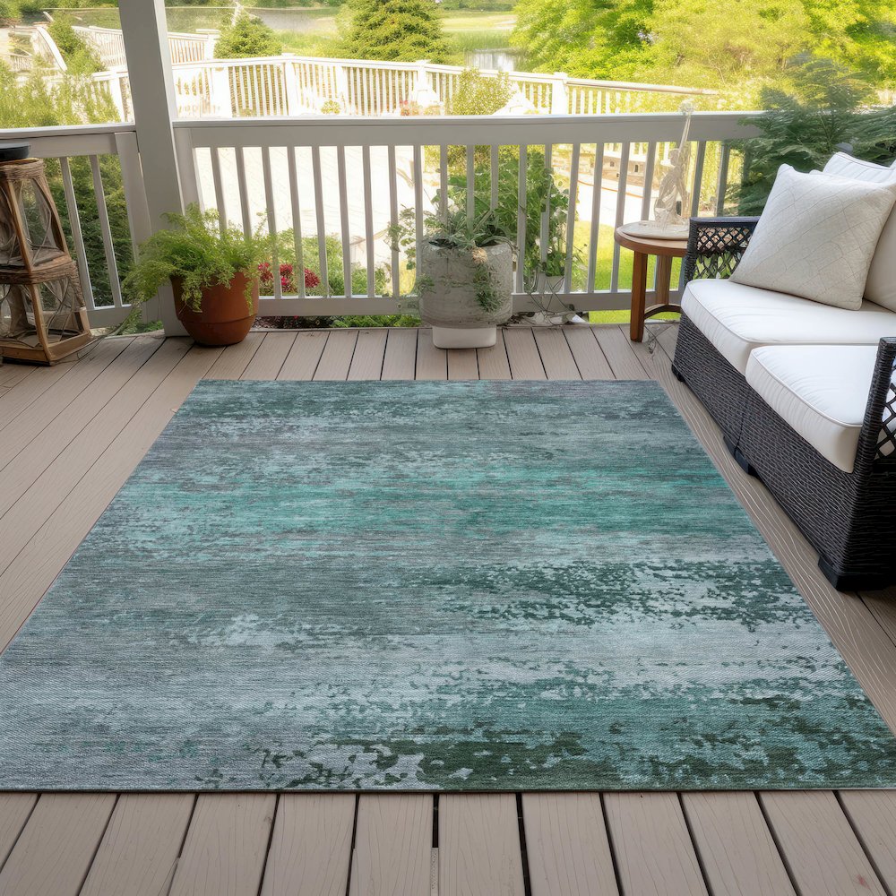 Machine Washable Indoor/Outdoor Chantille ACN2071 Teal 8' x 10' Rug. Picture 8