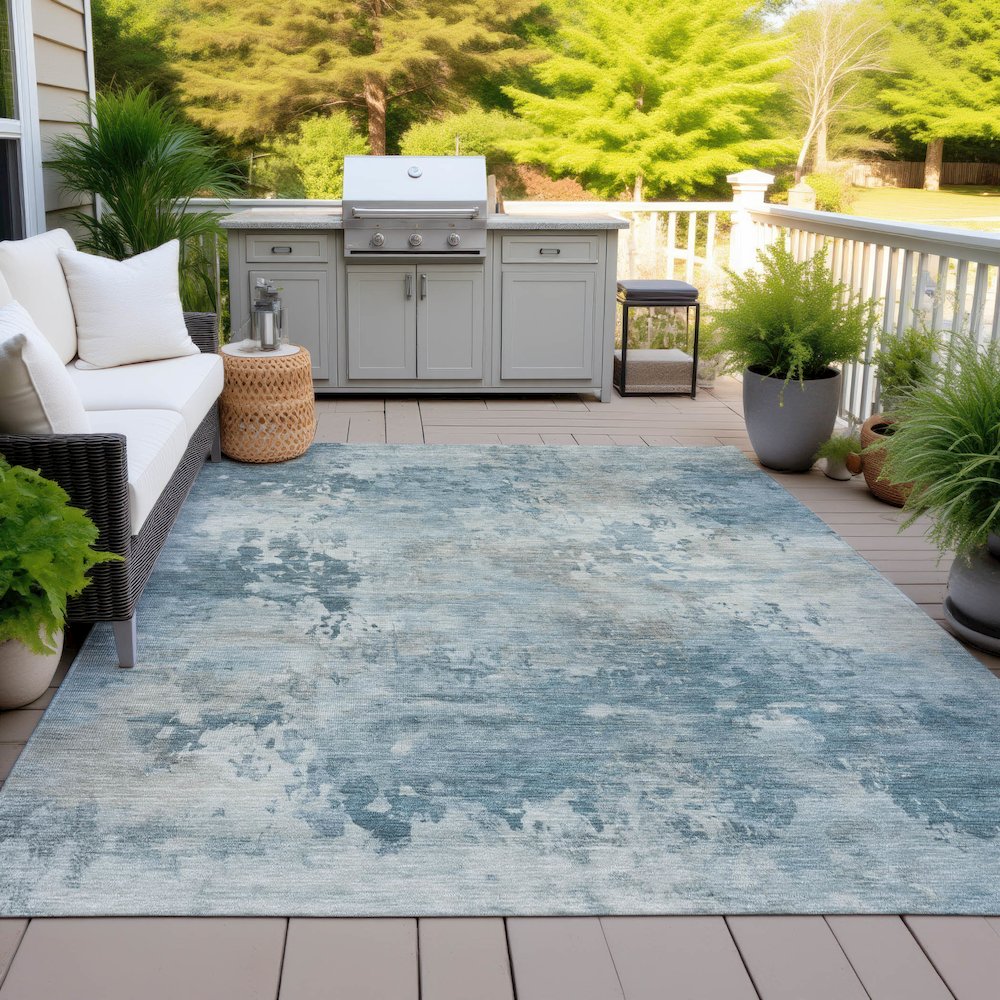 Machine Washable Indoor/Outdoor Chantille ACN2073 Teal 8' x 10' Rug. Picture 7