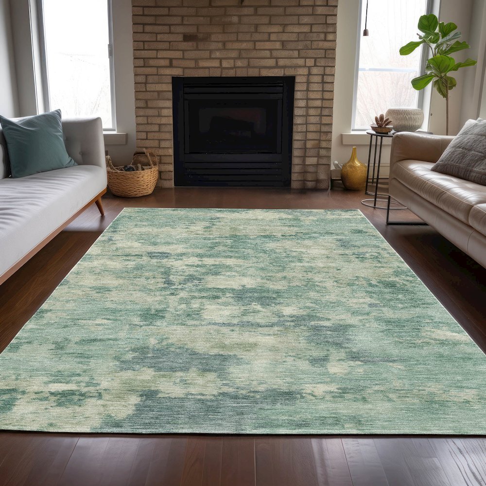 Machine Washable Indoor/Outdoor Chantille ACN2074 Teal 8' x 10' Rug. Picture 6