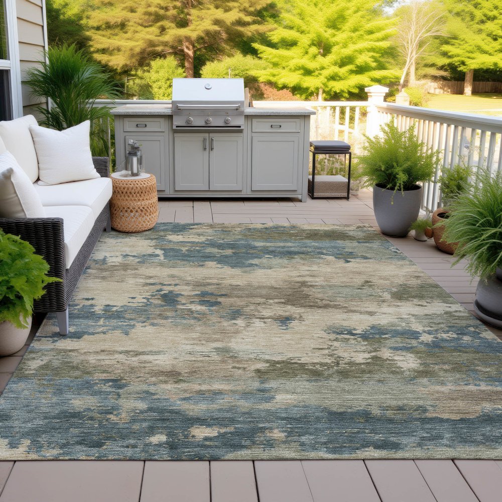 Machine Washable Indoor/Outdoor Chantille ACN2075 Teal 8' x 10' Rug. Picture 7