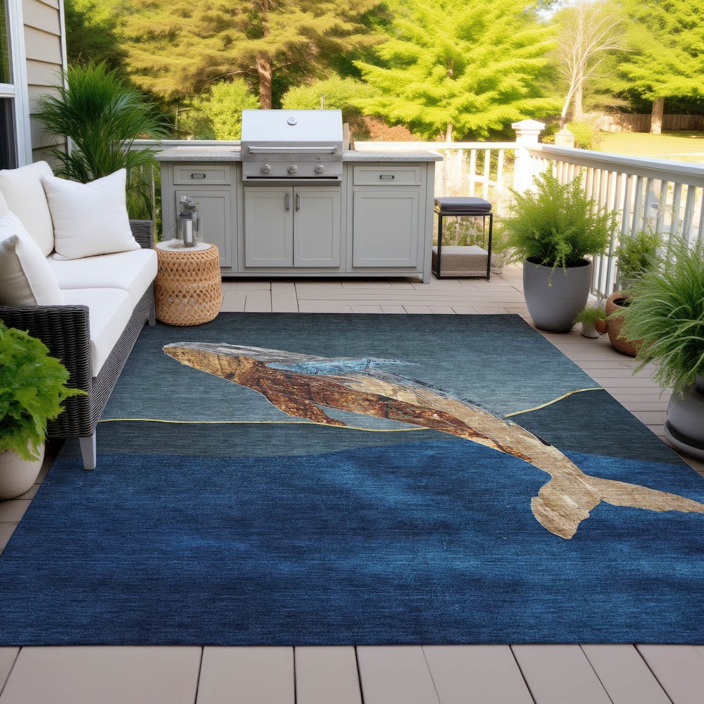 Machine Washable Indoor/Outdoor Chantille ACN2078 Blue 8' x 10' Rug. Picture 7