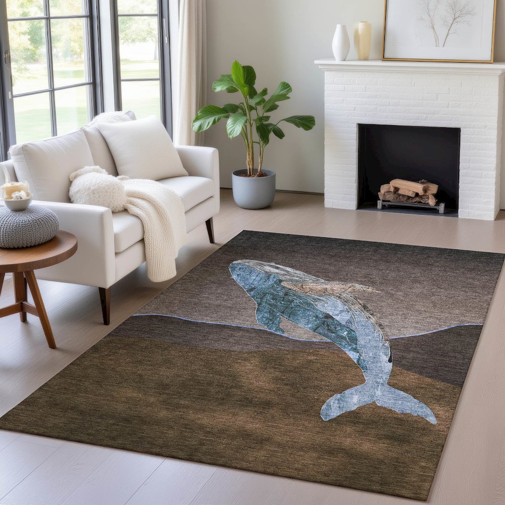 Machine Washable Indoor/Outdoor Chantille ACN2078 Brown 8' x 10' Rug. Picture 5