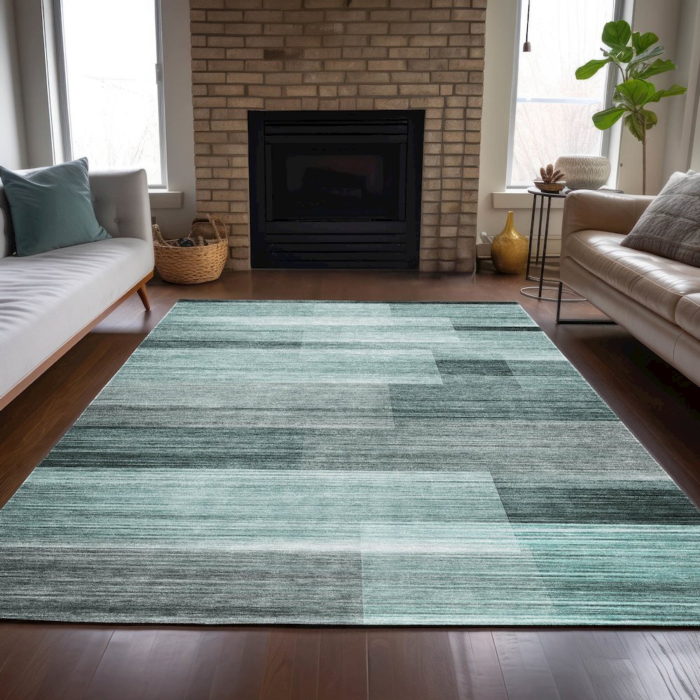 Machine Washable Indoor/Outdoor Chantille ACN2082 Teal 8' x 10' Rug. Picture 6