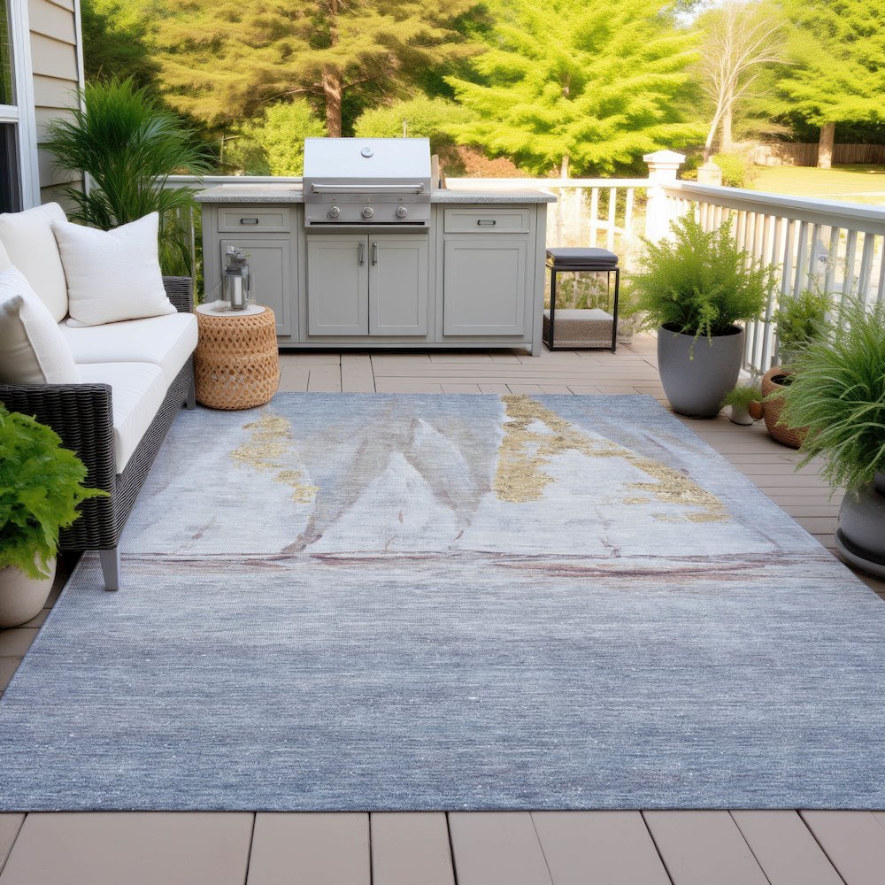Machine Washable Indoor/Outdoor Chantille ACN2084 Blue 8' x 10' Rug. Picture 7