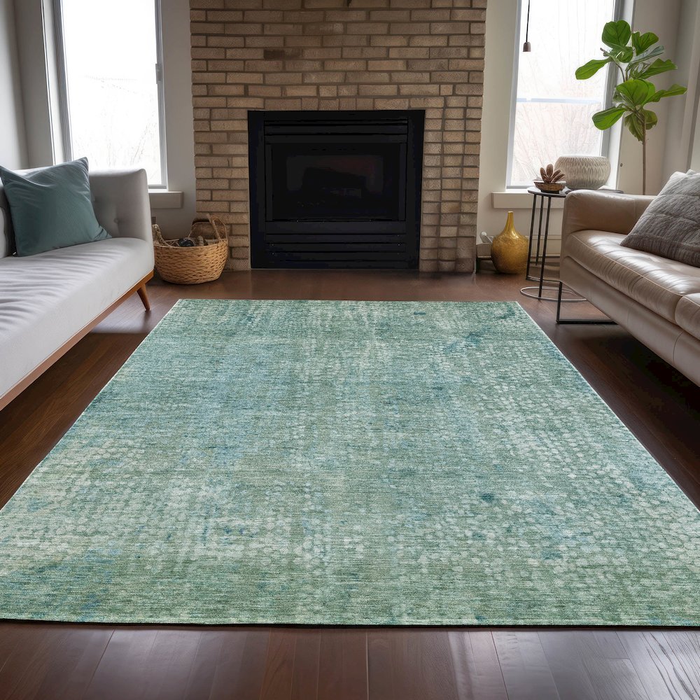 Machine Washable Indoor/Outdoor Chantille ACN2087 Teal 8' x 10' Rug. Picture 6