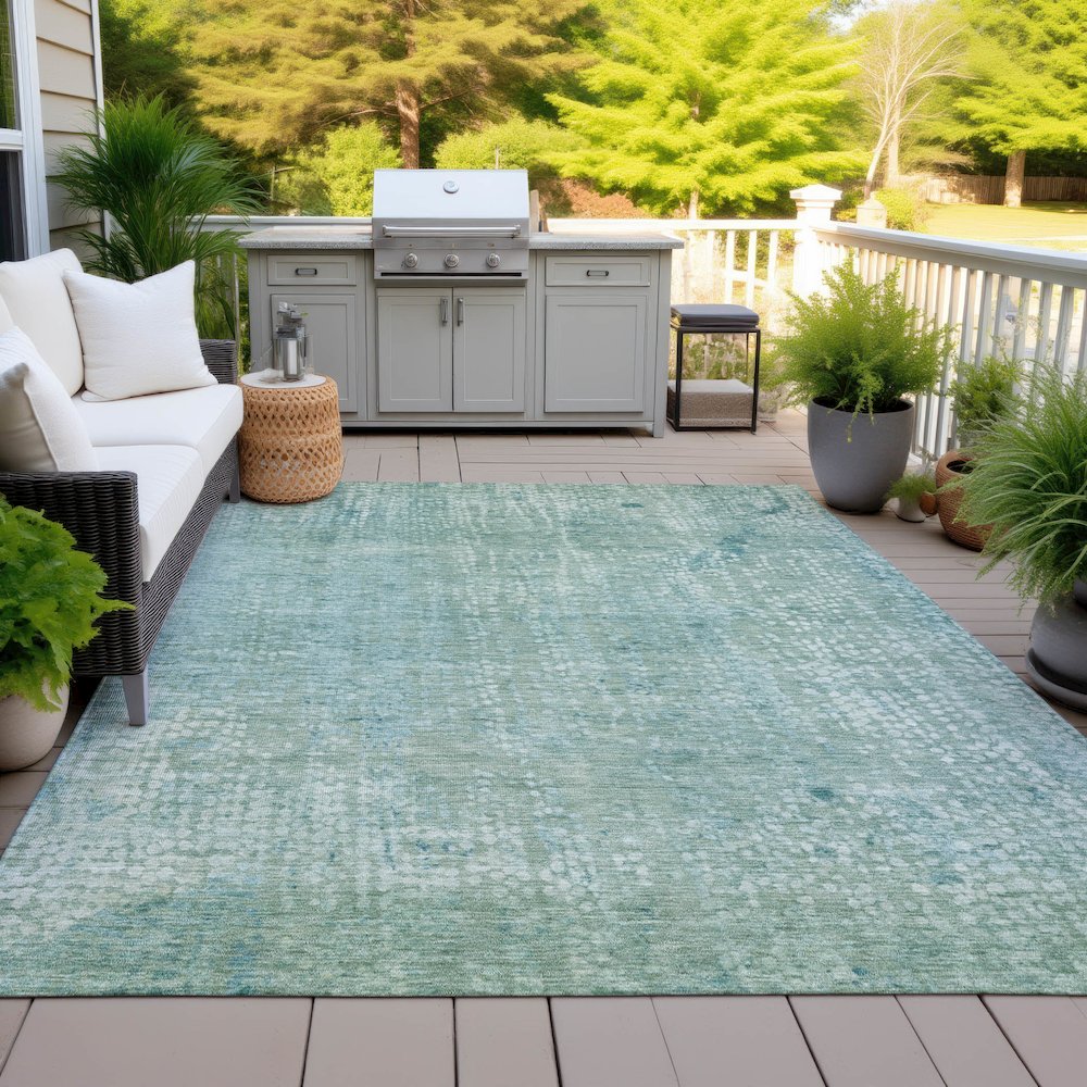 Machine Washable Indoor/Outdoor Chantille ACN2087 Teal 8' x 10' Rug. Picture 7