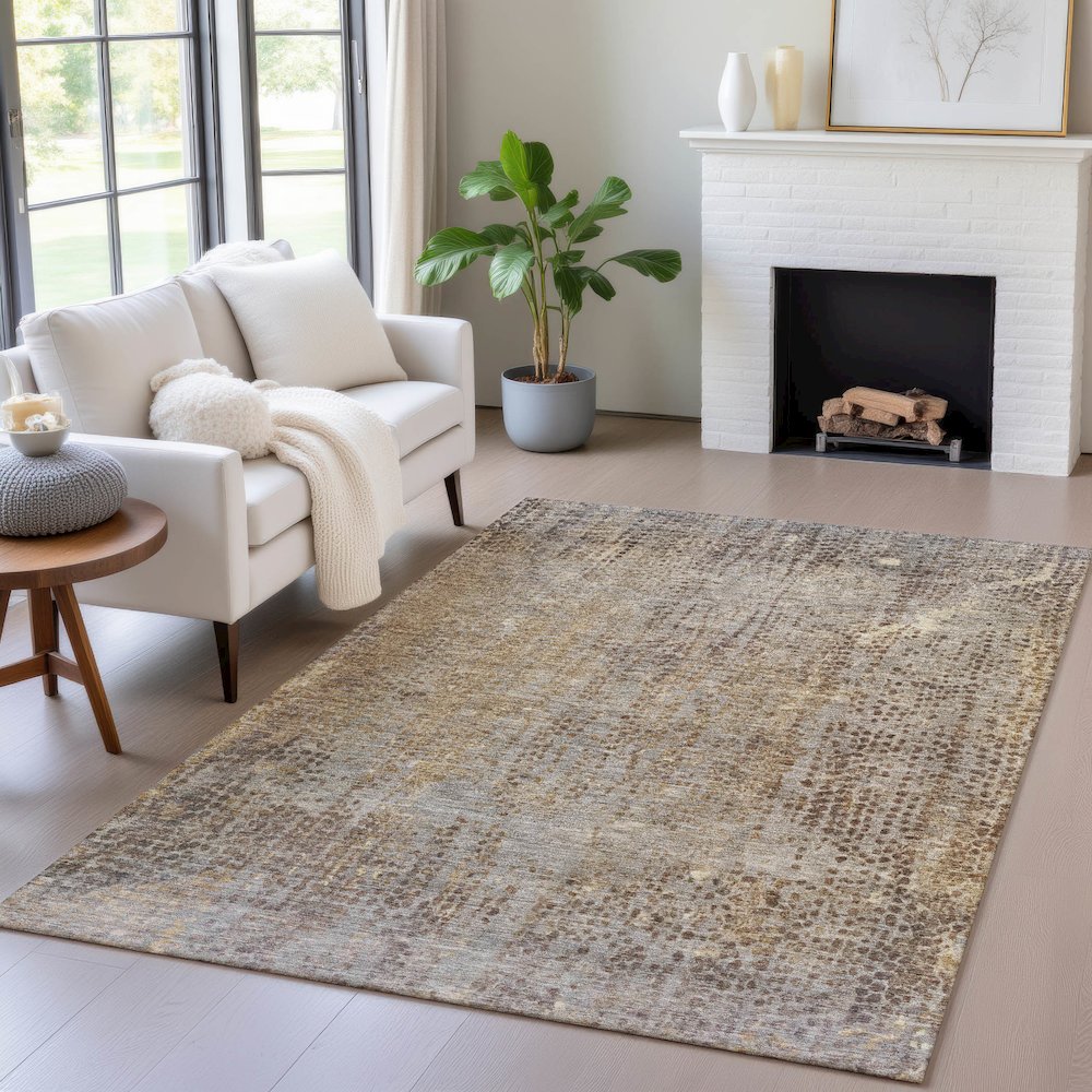 Machine Washable Indoor/Outdoor Chantille ACN2088 Brown 8' x 10' Rug. Picture 5