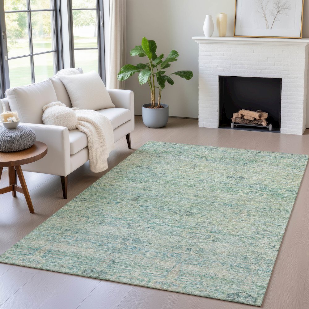 Machine Washable Indoor/Outdoor Chantille ACN2090 Teal 8' x 10' Rug. Picture 5