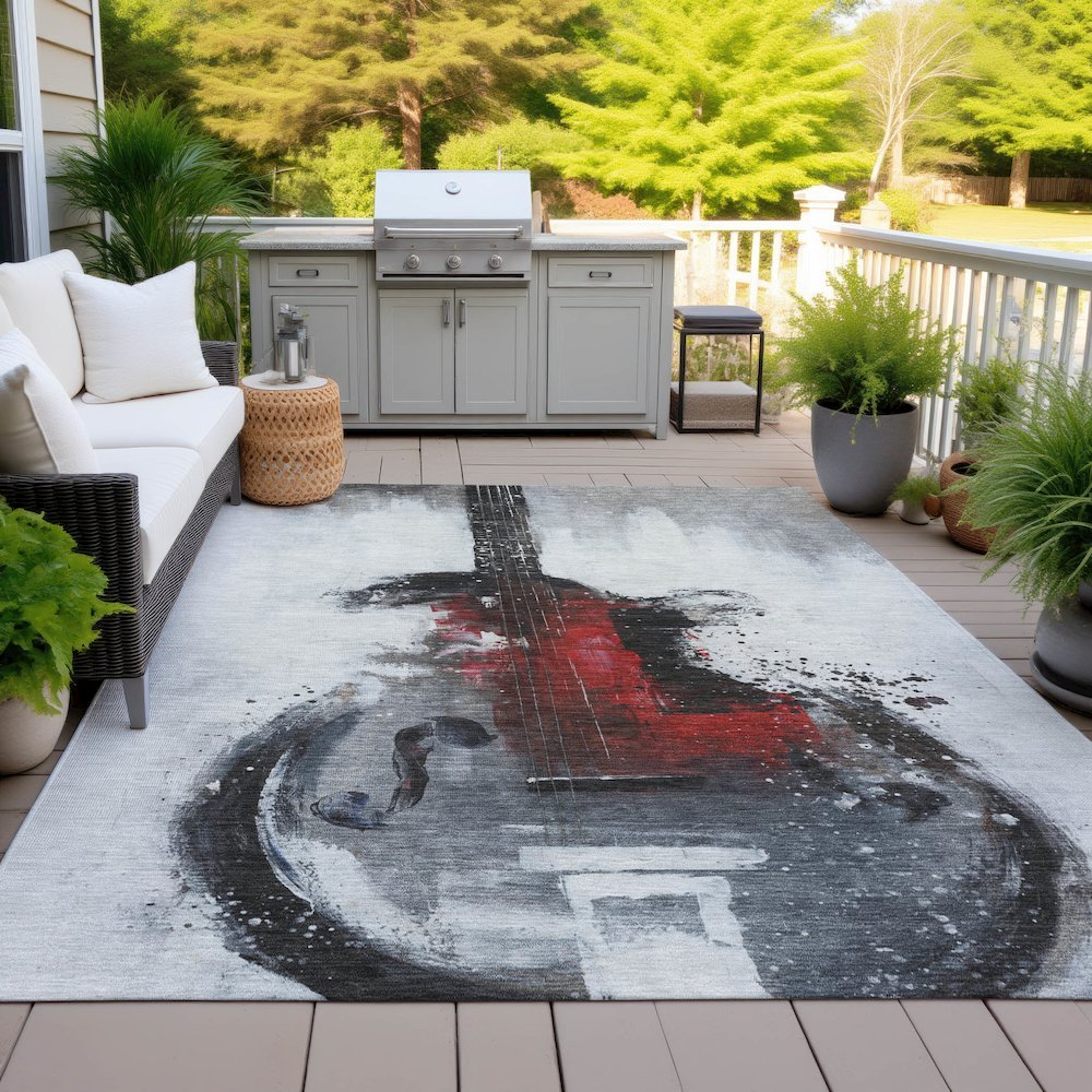 Machine Washable Indoor/Outdoor Chantille ACN2091 Gray 8' x 10' Rug. Picture 7