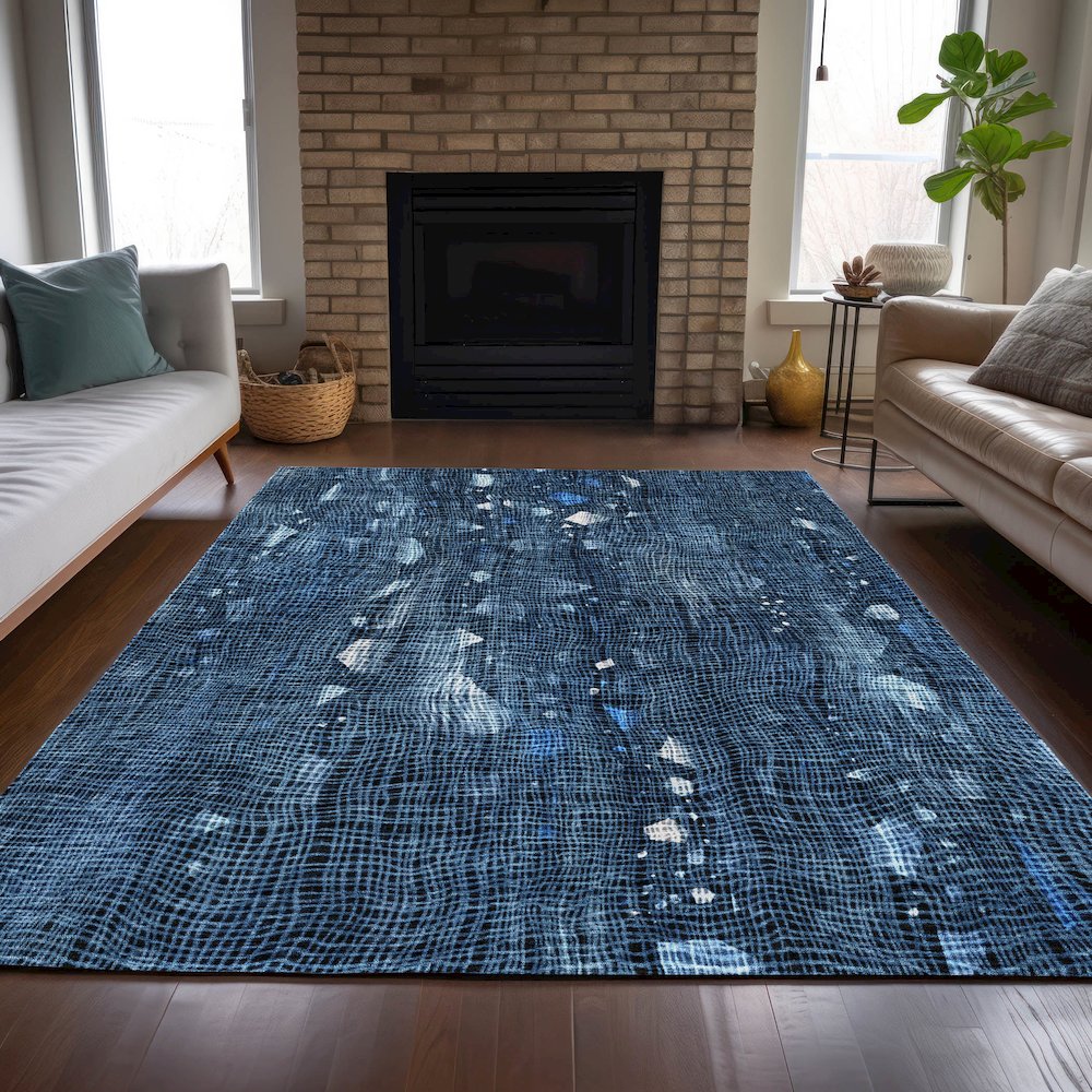 Machine Washable Indoor/Outdoor Chantille ACN2092 Blue 8' x 10' Rug. Picture 6
