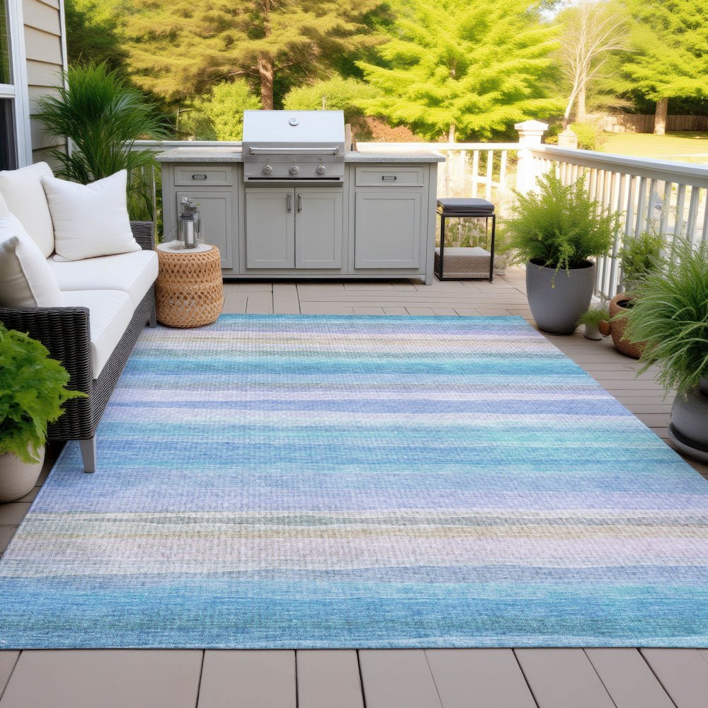 Machine Washable Indoor/Outdoor Chantille ACN2093 Aqua 8' x 10' Rug. Picture 7