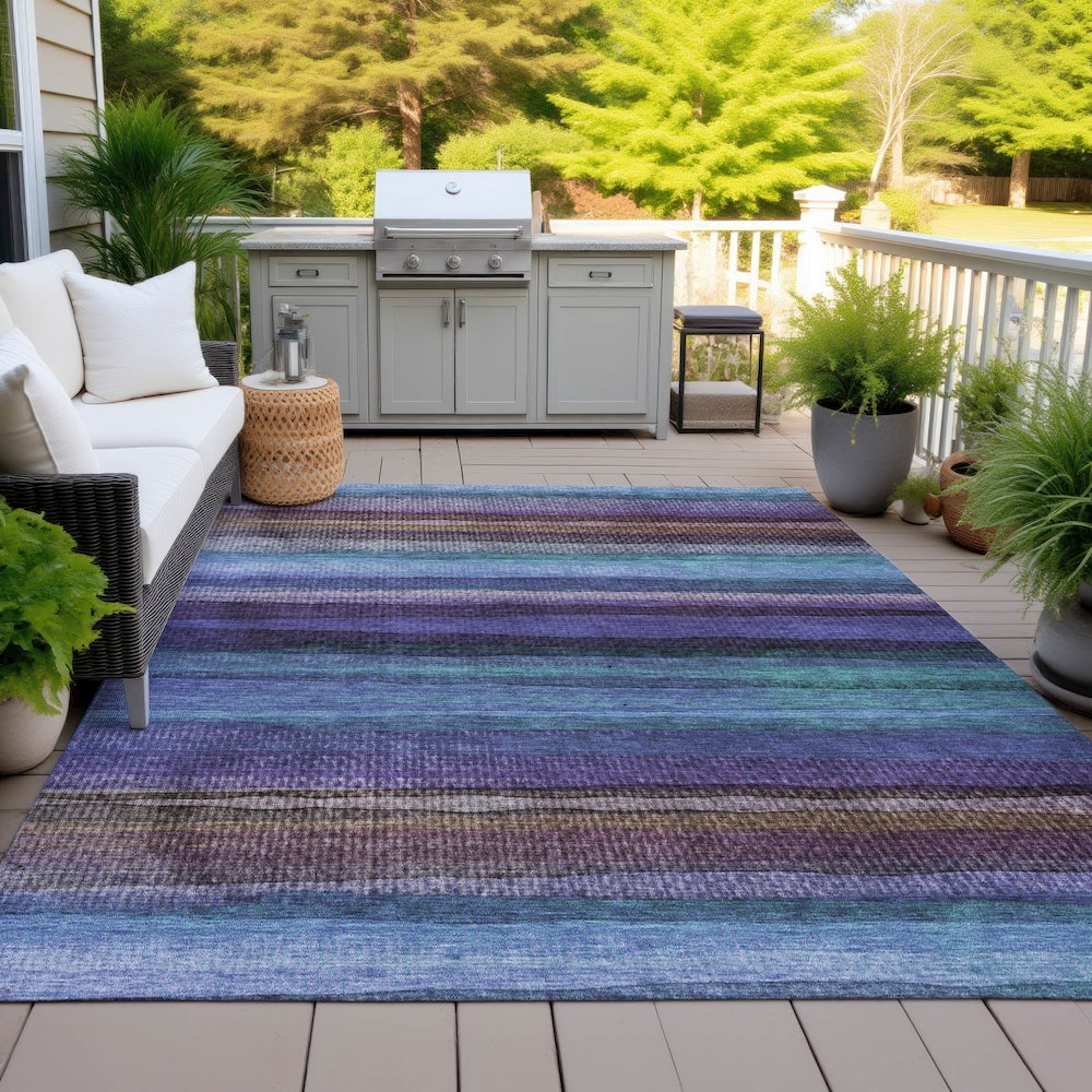 Machine Washable Indoor/Outdoor Chantille ACN2093 Blue 8' x 10' Rug. Picture 7