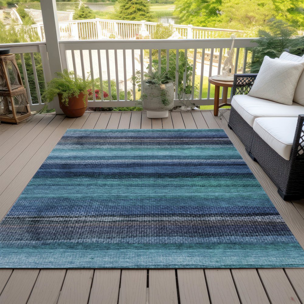 Machine Washable Indoor/Outdoor Chantille ACN2093 Teal 8' x 10' Rug. Picture 8