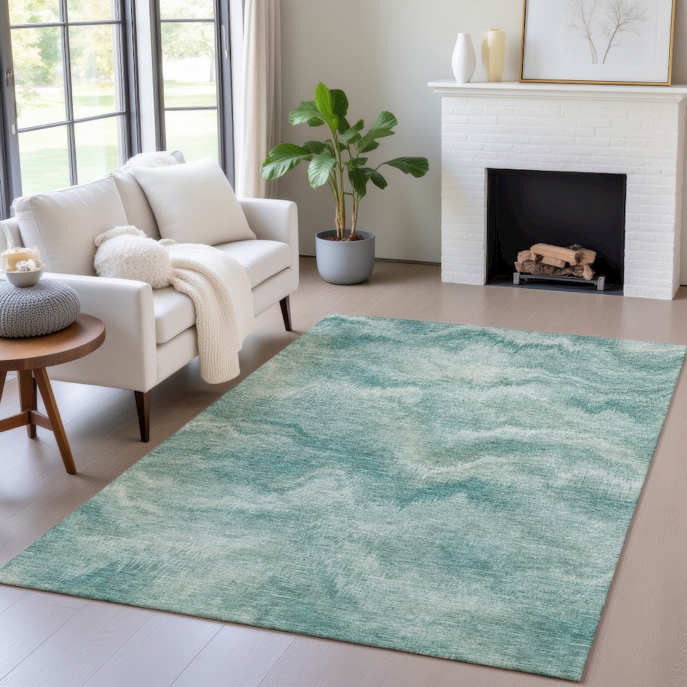 Machine Washable Indoor/Outdoor Chantille ACN2095 Teal 8' x 10' Rug. Picture 5