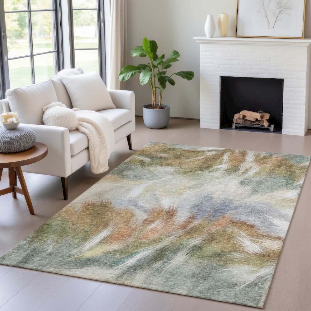 Machine Washable Indoor/Outdoor Chantille ACN2096 Beige 8' x 10' Rug. Picture 5
