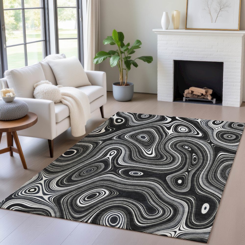 Machine Washable Indoor/Outdoor Chantille ACN2097 Black 8' x 10' Rug. Picture 5