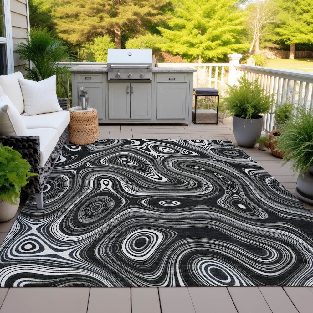 Machine Washable Indoor/Outdoor Chantille ACN2097 Black 8' x 10' Rug. Picture 7