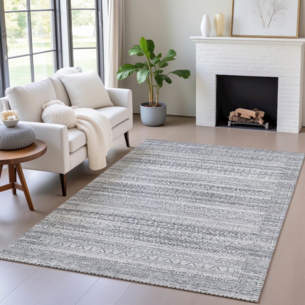 Machine Washable Indoor/Outdoor Chantille ACN2101 Gray 8' x 10' Rug. Picture 5